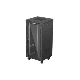   Lanberg FF01-6624-12BL 19" 24U SZÉL:600mm MÉLY:600mm MAG:1320mm lapraszerelt LCD üvegajtós fekete álló rack szekrény