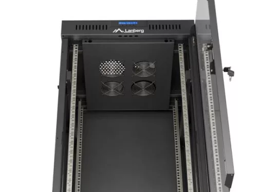 Lanberg FF01-6624-12BL 19" 24U SZÉL:600mm MÉLY:600mm MAG:1320mm lapraszerelt LCD üvegajtós fekete álló rack szekrény