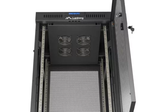 Lanberg FF01-6624-23BL 19" 24U SZÉL:600mm MÉLY:800mm MAG:1320mm lapraszerelt LCD hálós fémajtós fekete álló rack szekrény