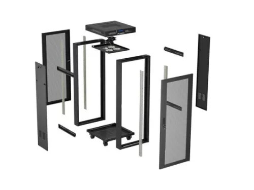 Lanberg FF01-6624-23BL 19" 24U SZÉL:600mm MÉLY:800mm MAG:1320mm lapraszerelt LCD hálós fémajtós fekete álló rack szekrény
