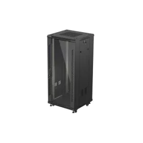   Lanberg FF01-6627-12B 19" 27U SZÉL:600mm MÉLY:600mm MAG:1381mm lapraszerelt üvegajtós fekete álló rack szekrény