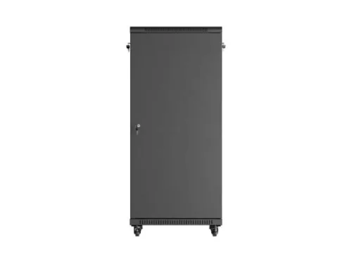 Lanberg FF01-6627-12B 19" 27U SZÉL:600mm MÉLY:600mm MAG:1381mm lapraszerelt üvegajtós fekete álló rack szekrény