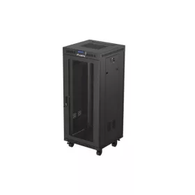   Lanberg FF01-6627-23BL 19" 27U SZÉL:600mm MÉLY:600mm MAG:1461mm lapraszerelt LCD hálós fémajtós fekete álló rack szekrény