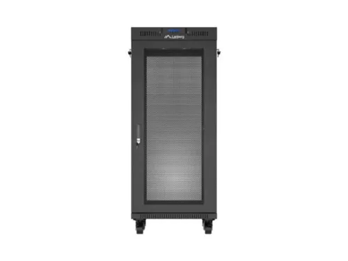 Lanberg FF01-6627-23BL 19" 27U SZÉL:600mm MÉLY:600mm MAG:1461mm lapraszerelt LCD hálós fémajtós fekete álló rack szekrény