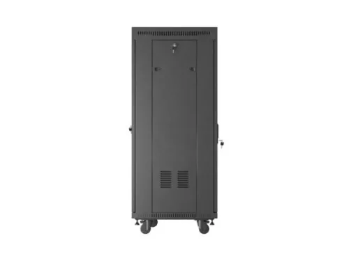 Lanberg FF01-6627-23BL 19" 27U SZÉL:600mm MÉLY:600mm MAG:1461mm lapraszerelt LCD hálós fémajtós fekete álló rack szekrény