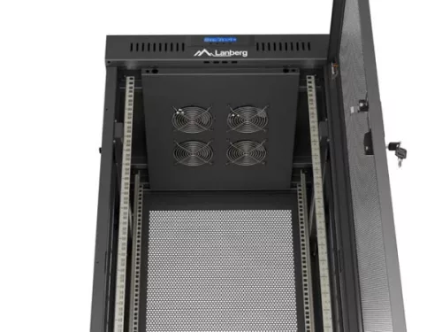 Lanberg FF01-6627-23BL 19" 27U SZÉL:600mm MÉLY:600mm MAG:1461mm lapraszerelt LCD hálós fémajtós fekete álló rack szekrény