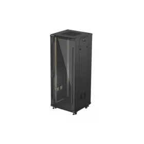   Lanberg FF01-6632-12B 19" 32U SZÉL:600mm MÉLY:600mm MAG:1603mm lapraszerelt üvegajtós fekete álló rack szekrény
