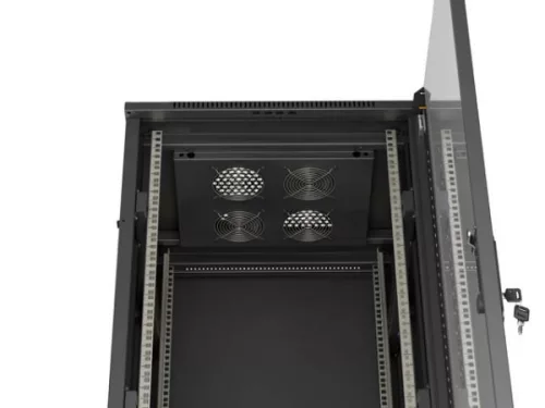 Lanberg FF01-6632-12B 19" 32U SZÉL:600mm MÉLY:600mm MAG:1603mm lapraszerelt üvegajtós fekete álló rack szekrény