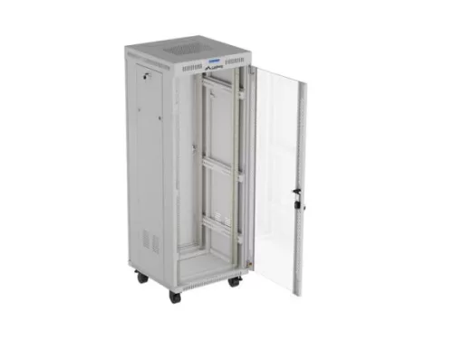 Lanberg FF01-6632-12SL 19" 32U SZÉL:600mm MÉLY:600mm MAG:1677mm lapraszerelt LCD üvegajtós szürke álló rack szekrény