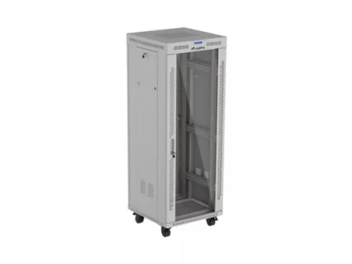 Lanberg FF01-6632-12SL 19" 32U SZÉL:600mm MÉLY:600mm MAG:1677mm lapraszerelt LCD üvegajtós szürke álló rack szekrény