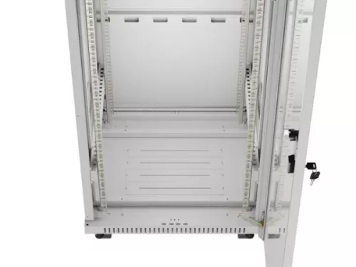 Lanberg FF01-6632-12SL 19" 32U SZÉL:600mm MÉLY:600mm MAG:1677mm lapraszerelt LCD üvegajtós szürke álló rack szekrény