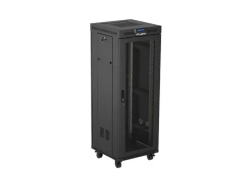 Lanberg FF01-6632-23BL 19" 32U SZÉL:600mm MÉLY:600mm MAG:1603mm lapraszerelt LCD hálós fémajtós fekete álló rack szekrény