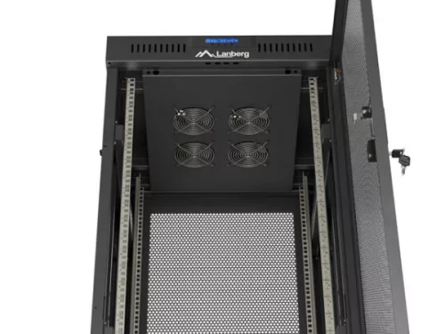 Lanberg FF01-6632-23BL 19" 32U SZÉL:600mm MÉLY:600mm MAG:1603mm lapraszerelt LCD hálós fémajtós fekete álló rack szekrény