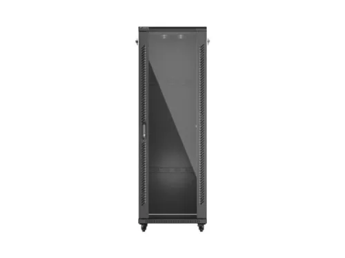 Lanberg FF01-6637-12B 19" 37U SZÉL:600mm MÉLY:600mm MAG:1826mm lapraszerelt üvegajtós fekete álló rack szekrény