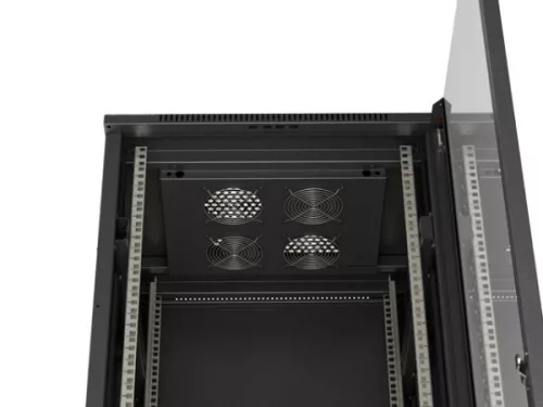 Lanberg FF01-6637-12B 19" 37U SZÉL:600mm MÉLY:600mm MAG:1826mm lapraszerelt üvegajtós fekete álló rack szekrény