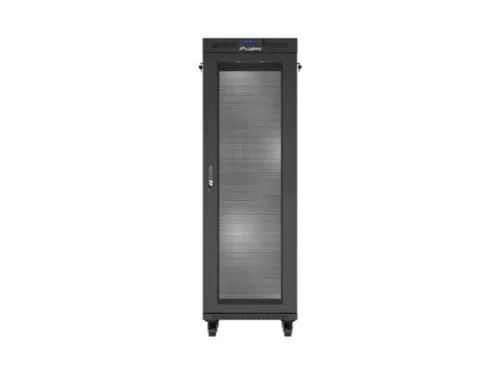 Lanberg FF01-6637-23BL 19" 37U SZÉL:600mm MÉLY:600mm MAG:1898mm lapraszerelt LCD hálós fémajtós fekete álló rack szekrény