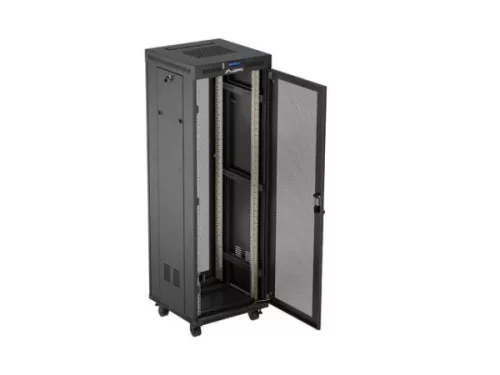 Lanberg FF01-6637-23BL 19" 37U SZÉL:600mm MÉLY:600mm MAG:1898mm lapraszerelt LCD hálós fémajtós fekete álló rack szekrény