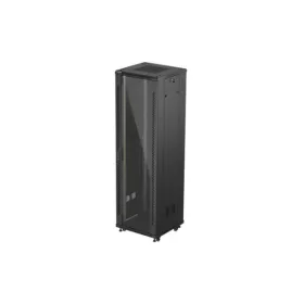   Lanberg FF01-6642-12B 19" 42U SZÉL:600mm MÉLY:600mm MAG:2047mm lapraszerelt üvegajtós fekete álló rack szekrény