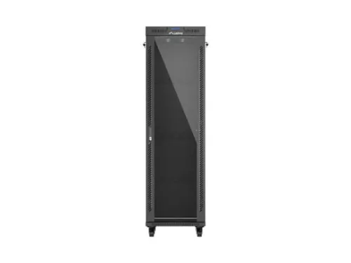 Lanberg FF01-6642-12BL 19" 42U SZÉL:600mm MÉLY:600mm MAG:2097mm lapraszerelt LCD üvegajtós fekete álló rack szekrény
