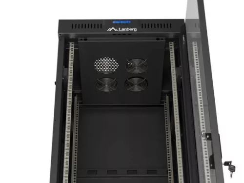 Lanberg FF01-6642-12BL 19" 42U SZÉL:600mm MÉLY:600mm MAG:2097mm lapraszerelt LCD üvegajtós fekete álló rack szekrény