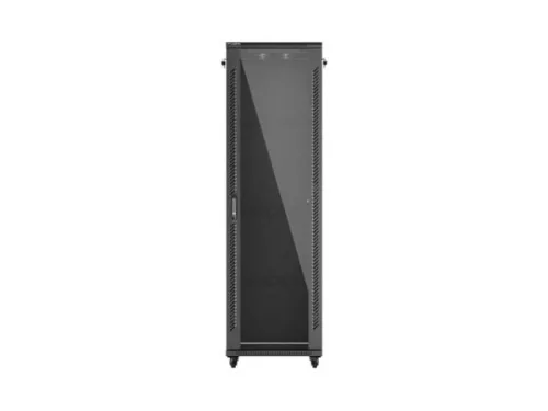 Lanberg FF01-6642-12B 19" 42U SZÉL:600mm MÉLY:600mm MAG:2047mm lapraszerelt üvegajtós fekete álló rack szekrény