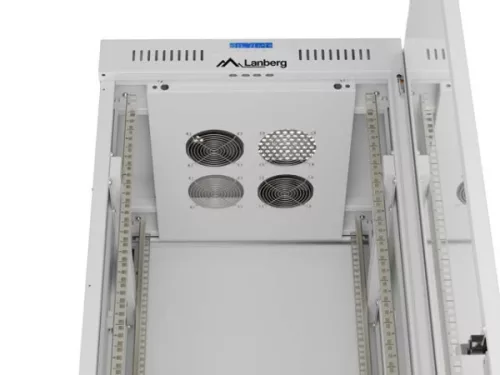 Lanberg FF01-6642-12SL 19" 42U SZÉL:600mm MÉLY:600mm MAG:2121mm lapraszerelt LCD üvegajtós szürke álló rack szekrény
