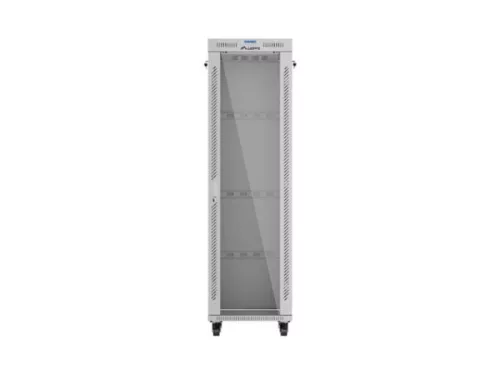 Lanberg FF01-6642-12SL 19" 42U SZÉL:600mm MÉLY:600mm MAG:2121mm lapraszerelt LCD üvegajtós szürke álló rack szekrény