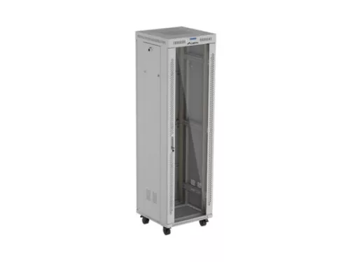 Lanberg FF01-6642-12SL 19" 42U SZÉL:600mm MÉLY:600mm MAG:2121mm lapraszerelt LCD üvegajtós szürke álló rack szekrény