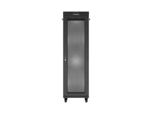 Lanberg FF01-6642-23BL 19" 42U SZÉL:600mm MÉLY:600mm MAG:2127mm lapraszerelt LCD hálós fémajtós fekete álló rack szekrény