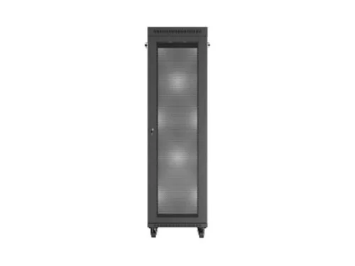 Lanberg FF01-6642-23BL 19" 42U SZÉL:600mm MÉLY:600mm MAG:2127mm lapraszerelt LCD hálós fémajtós fekete álló rack szekrény