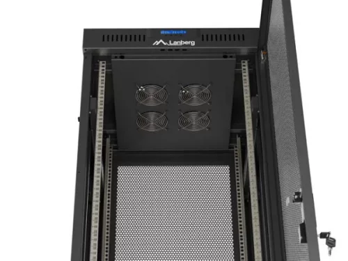 Lanberg FF01-6642-23BL 19" 42U SZÉL:600mm MÉLY:600mm MAG:2127mm lapraszerelt LCD hálós fémajtós fekete álló rack szekrény