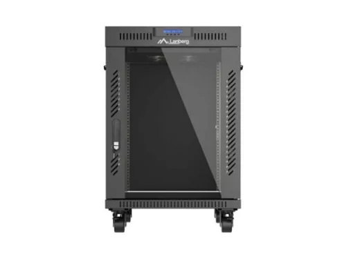 Lanberg FF01-6815-12BL 19" 15U SZÉL:600mm MÉLY:800mm MAG:898mm lapraszerelt LCD üvegajtós fekete álló rack szekrény