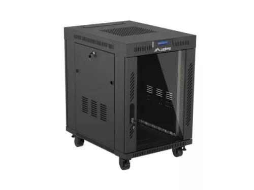 Lanberg FF01-6815-12BL 19" 15U SZÉL:600mm MÉLY:800mm MAG:898mm lapraszerelt LCD üvegajtós fekete álló rack szekrény