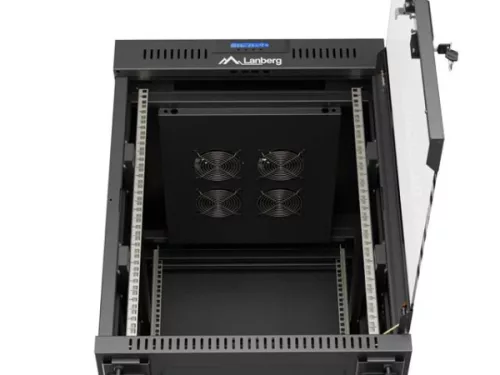 Lanberg FF01-6815-12BL 19" 15U SZÉL:600mm MÉLY:800mm MAG:898mm lapraszerelt LCD üvegajtós fekete álló rack szekrény