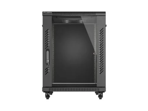 Lanberg FF01-6815-12B 19" 15U SZÉL:600mm MÉLY:800mm MAG:848mm lapraszerelt üvegajtós fekete rack álló szekrény