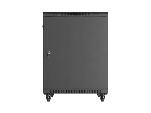 Lanberg FF01-6815-12B 19" 15U SZÉL:600mm MÉLY:800mm MAG:848mm lapraszerelt üvegajtós fekete rack álló szekrény