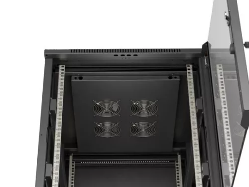 Lanberg FF01-6815-12B 19" 15U SZÉL:600mm MÉLY:800mm MAG:848mm lapraszerelt üvegajtós fekete rack álló szekrény