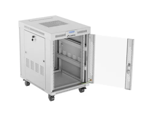 Lanberg FF01-6815-12SL 19" 15U SZÉL:600mm MÉLY:800mm MAG:922mm lapraszerelt LCD üvegajtós szürke álló rack szekrény