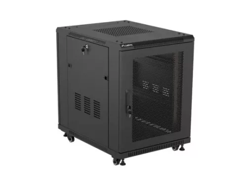 Lanberg FF01-6815-23B 19" 15U SZÉL:600mm MÉLY:800mm MAG:848mm lapraszerelt hálós fémajtós fekete álló rack szekrény