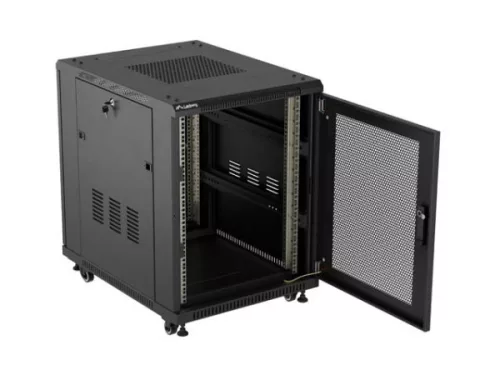 Lanberg FF01-6815-23B 19" 15U SZÉL:600mm MÉLY:800mm MAG:848mm lapraszerelt hálós fémajtós fekete álló rack szekrény