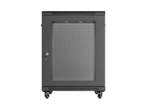 Lanberg FF01-6815-23B 19" 15U SZÉL:600mm MÉLY:800mm MAG:848mm lapraszerelt hálós fémajtós fekete álló rack szekrény