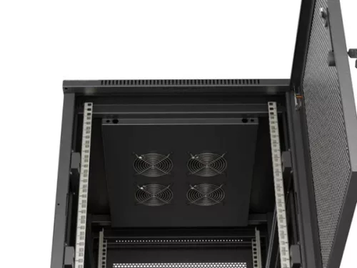 Lanberg FF01-6815-23B 19" 15U SZÉL:600mm MÉLY:800mm MAG:848mm lapraszerelt hálós fémajtós fekete álló rack szekrény