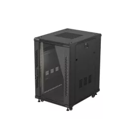   Lanberg FF01-6818-12B 19" 18U SZÉL:600mm MÉLY:800mm MAG:900mm lapraszerelt üvegajtós fekete álló rack szekrény