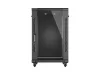 Lanberg FF01-6818-12B 19" 18U SZÉL:600mm MÉLY:800mm MAG:900mm lapraszerelt üvegajtós fekete álló rack szekrény