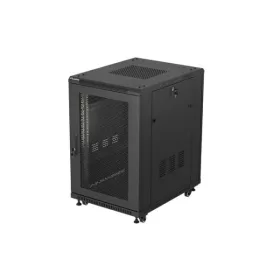   Lanberg FF01-6818-23B 19" 18U SZÉL:600mm MÉLY:800mm MAG:900mm lapraszerelt hálós fémajtós fekete álló rack szekrény