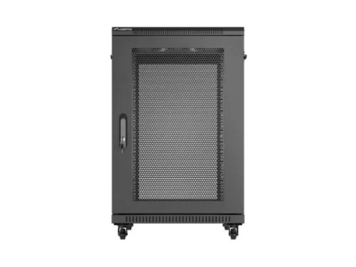 Lanberg FF01-6818-23B 19" 18U SZÉL:600mm MÉLY:800mm MAG:900mm lapraszerelt hálós fémajtós fekete álló rack szekrény