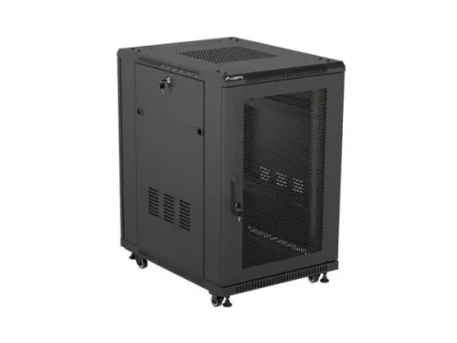 Lanberg FF01-6818-23B 19" 18U SZÉL:600mm MÉLY:800mm MAG:900mm lapraszerelt hálós fémajtós fekete álló rack szekrény