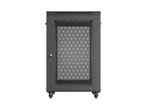 Lanberg FF01-6818-23B 19" 18U SZÉL:600mm MÉLY:800mm MAG:900mm lapraszerelt hálós fémajtós fekete álló rack szekrény