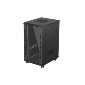   Lanberg FF01-6822-12B 19" 22U SZÉL:600mm MÉLY:800mm MAG:1159mm lapraszerelt üvegajtós fekete álló rack szekrény