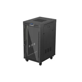   Lanberg FF01-6822-12BL 19" 22U SZÉL:600mm MÉLY:800mm MAG:1239mm lapraszerelt LCD üvegajtós fekete álló rack szekrény